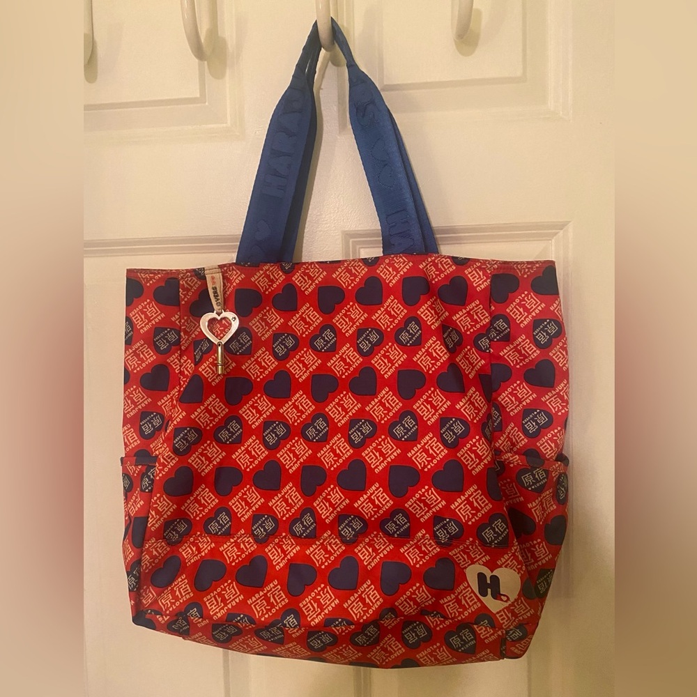Vintage Harajuku Lovers with Blue Hearts Tote Bag